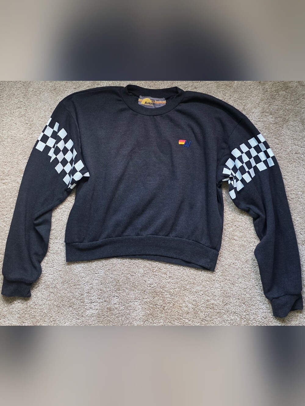 Aviator Nation Check 2 Sleeve Relaxed Crewneck